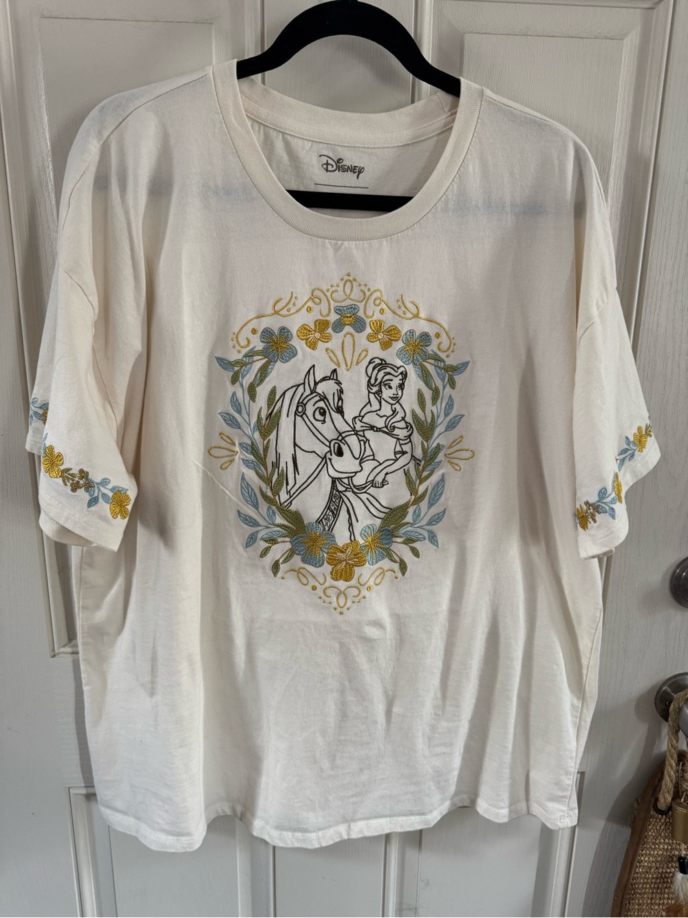 Disney Cream Graphic Tee with Belle and Horse Floral Motif
